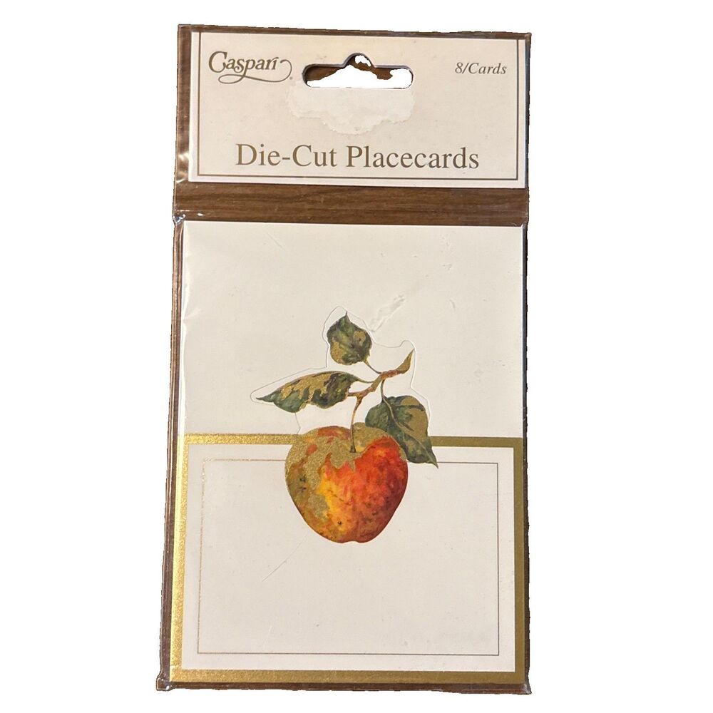 Pack Of 8 Caspari Die-Cut Place Cards Apple  w/ Gold Trim